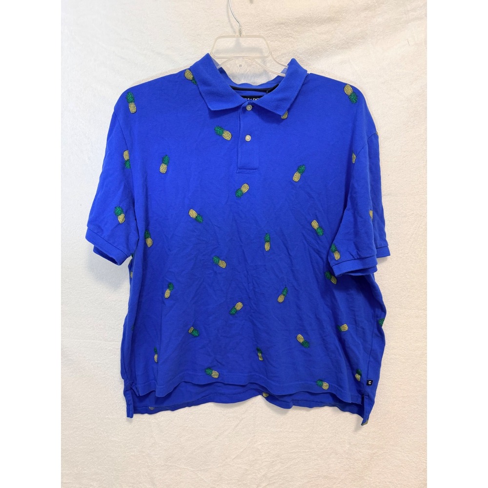 Chaps Mens XXL Blue Pineapple Embroidered Short Sleeve Polo Shirt Tropical